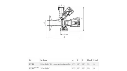 Ferro kombinált sarokszelep 1/2" x 3/4" x 1/2" 2.