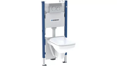 Geberit Duofix fali WC-szerelőelem készlet, 112 cm, Delta 12 cm-es falsík alatti öblítőtartállyal, Delta20 működtetőlap, kerek, Selnova Square fali WC, szögletes, Rimfree