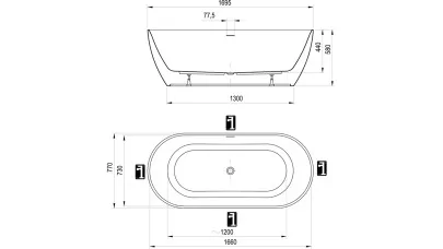 Ravak Freedom O Tec szabadonálló akrilkád 1700x770 mm, Deepsea blue, fehér lefolyóval 2.