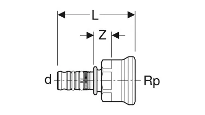 Geberit Mepla belső menetes átmeneti idom, CW617N, d16-Rp1/2" 2.
