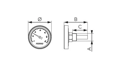 Ferro hőmérő hátsó csatlakozású 0-120°C, D40 mm, 1/4 2.