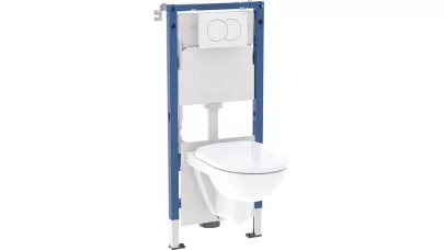 Geberit Duofix fali WC-szerelőelem készlet, 112 cm, 12 cm-es Delta falsík alatti öblítőtartállyal, Delta01 működtetőlap, kerek, Selnova fali WC