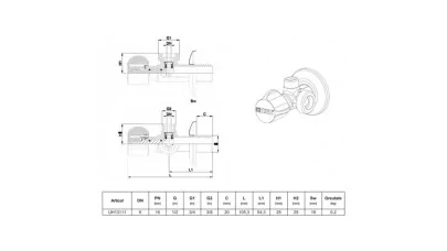 Herz kombinált sarokszelep 1/2"-3/4"-3/8" 2.