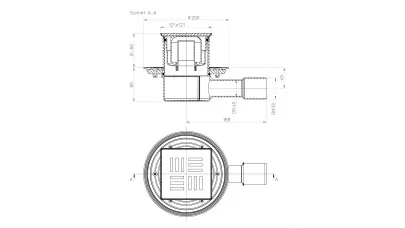 HL 510N-3124 padlólefolyó DN40/50 vízszintes kimenettel, vízbűzzárral, 121x121mm KLICK-KLACK/115x 2.