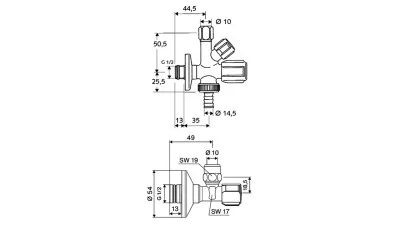 Schell Comfort sarokszelep csomag (1/2"x3/8"-1/2" kombi visszafolyásgátlóval) 2.