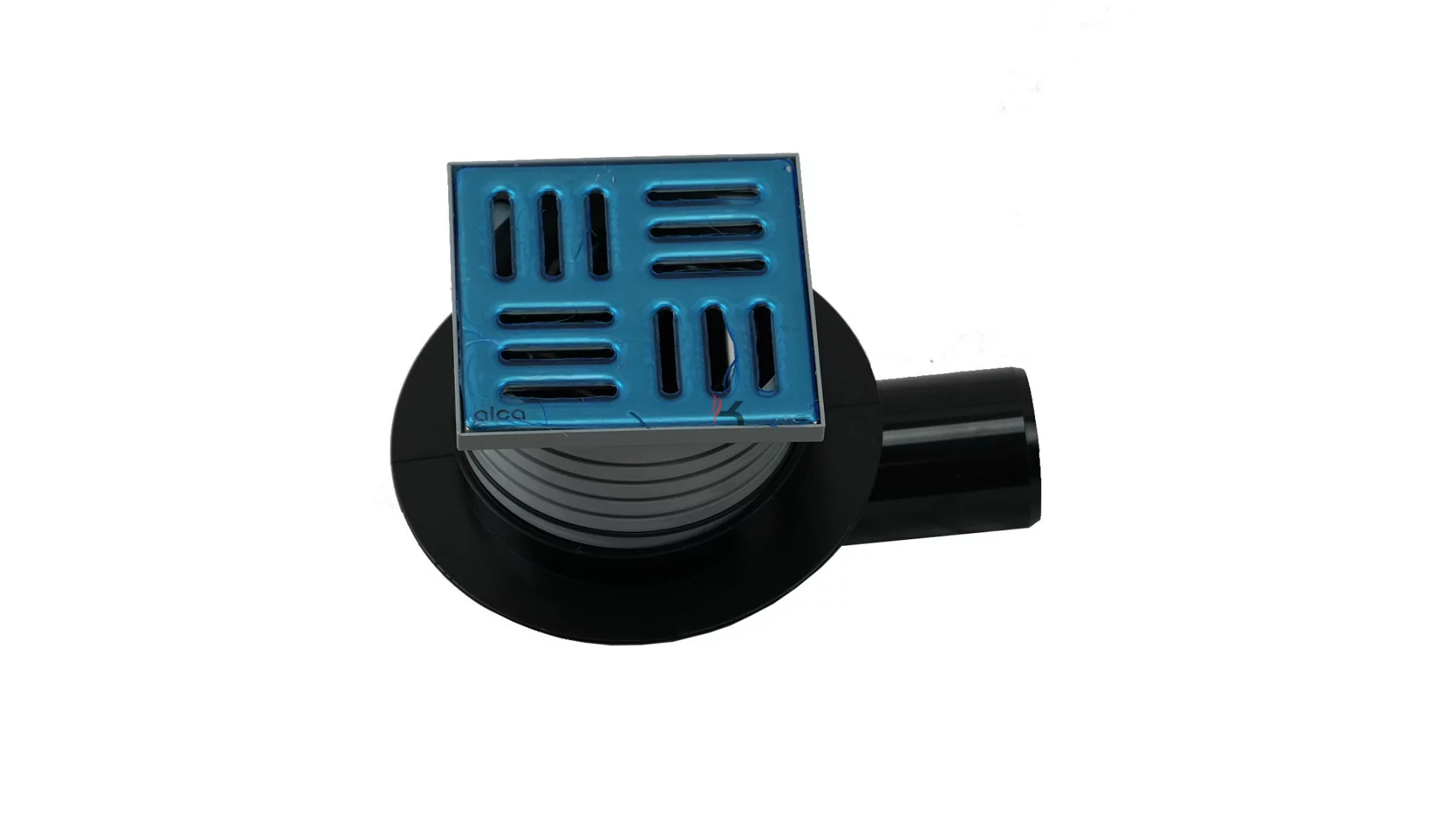 Alca APV26 padlóösszefolyó 105×105/50mm vízszintes, rozsdamentes rács, vizes bűzzár (Gyártói cikkszám: APV26)