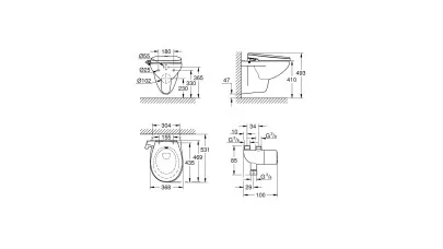 Grohe Bau Ceramic WC szett 3in1, bidés ülőke, falra szerelhető WC, Micro termosztát 2.