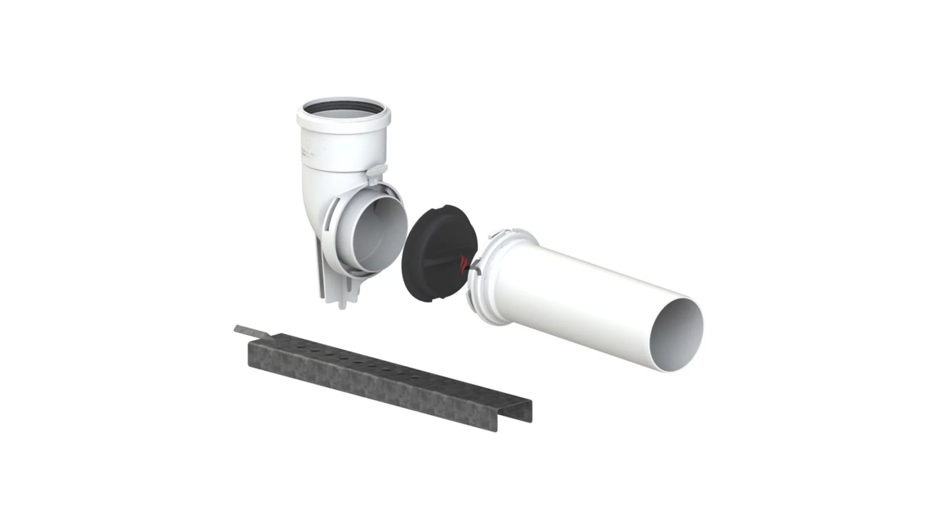Tricox PPs rövidített bekötő könyök 80 mm, tartó sínnel (Gyártói cikkszám: PRBK20)