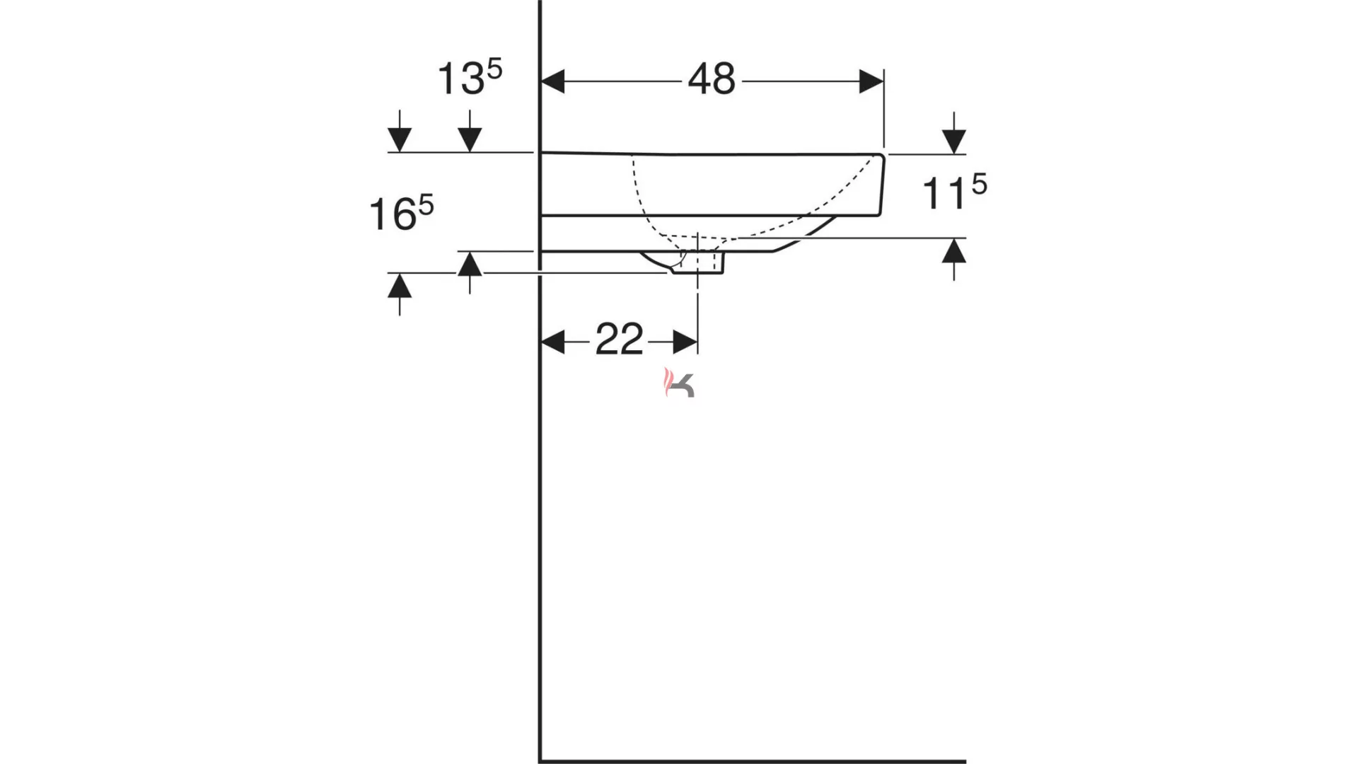 Geberit Smyle Square mosdó csaplyuk középen túlfolyóval 90x16.5x48cm (Gyártói cikkszám: 500.251.01.1)