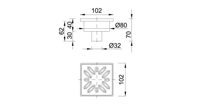 Styron alsó kifolyású zuhanytálca szifon, 32x100x100 mm 2.