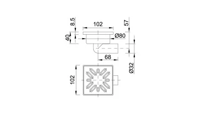 Styron padlószifon oldal kifolyású, inox, 32x100x100 mm 2.
