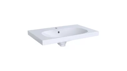 Geberit Acanto mosdó pakolófelülettel, 75x16.8x48.2 cm, csaplyuk középen, túlfolyó látható