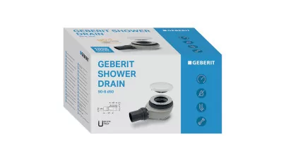 Geberit zuhanytálca lefolyó d90, szelepfedéllel, vízzár magasság 50 mm, PE lefolyó: d50 mm, fénye 2.