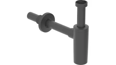 Geberit búraszifon mosdóhoz, szeleptakaró rózsával, vízszintes kifolyással, matt fekete, d32 mm,