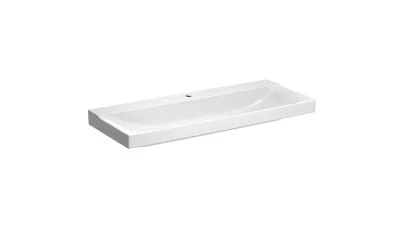 Geberit Xeno2 mosdó, 120x14x48 cm, csaplyuk középen, túlfolyó nélkül, KeraTect®